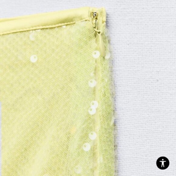 New Zara Sequin High Waist Yellow Mini Skirt Large NWOT - Picture 11 of 17